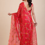 Red Floral Woven Chanderi Silk Saree Back
