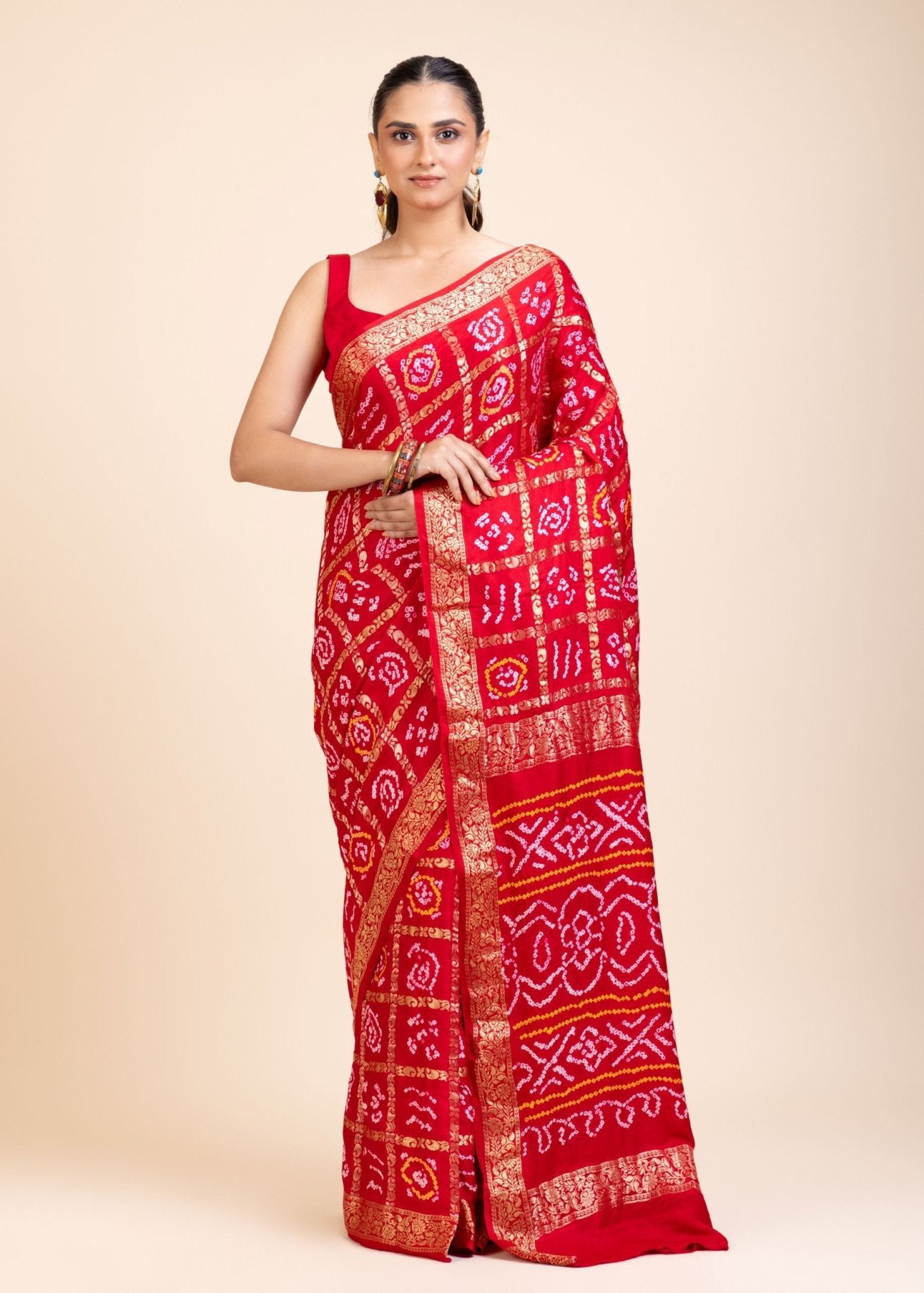 Red Gharchola Silk Saree - Anvi Couture