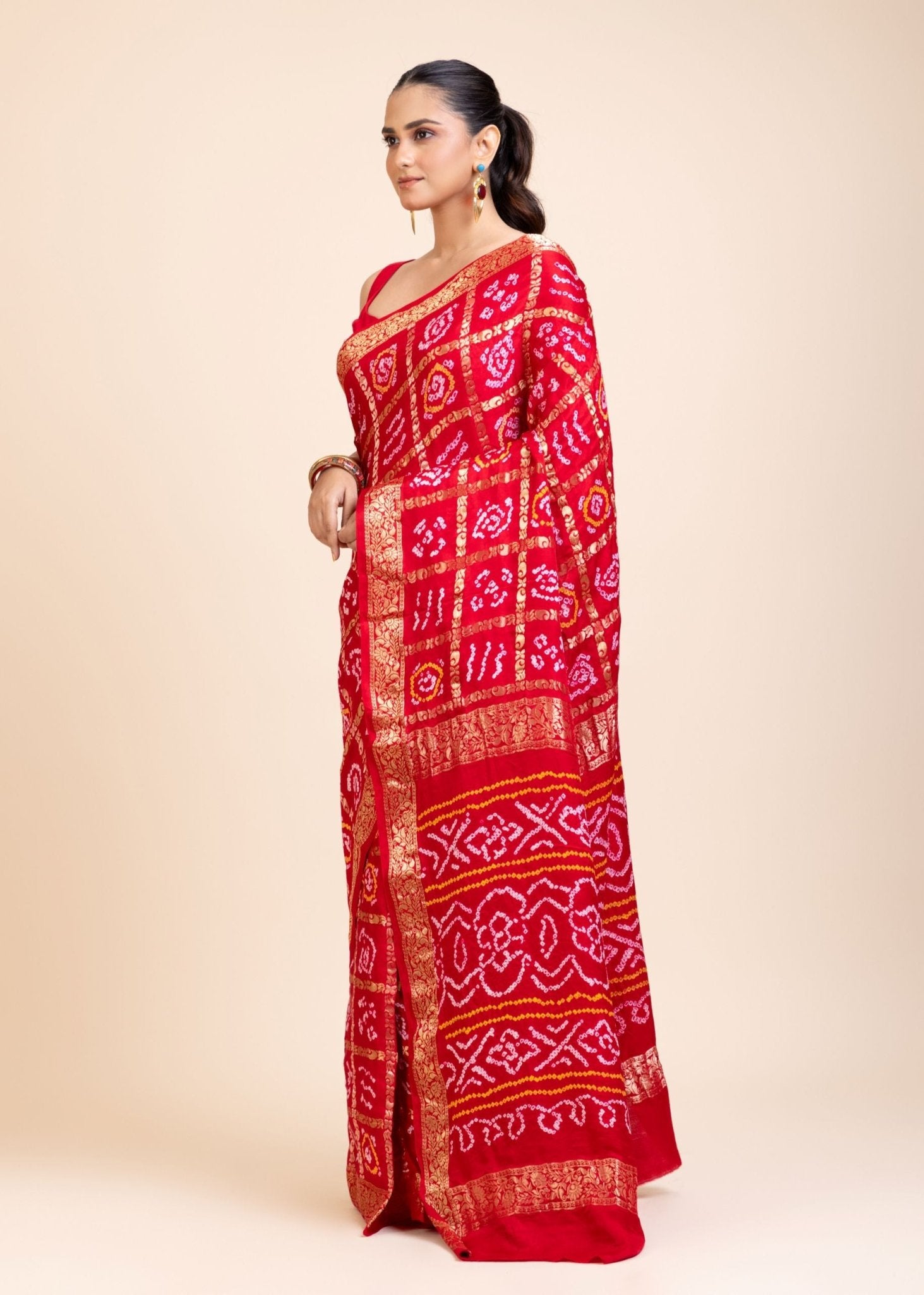 Red Gharchola Silk Saree - Anvi Couture