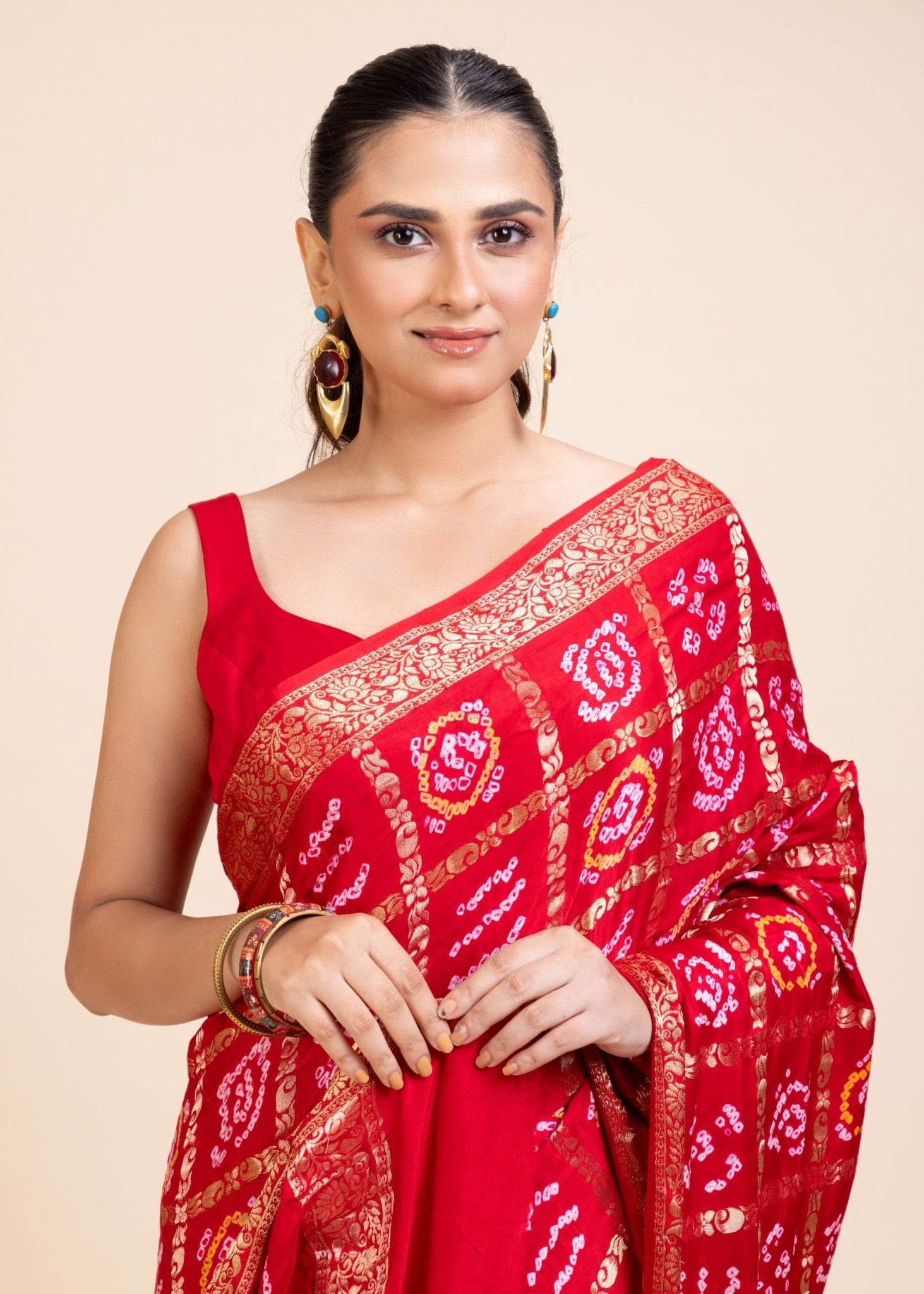 Red Gharchola Silk Saree - Anvi Couture