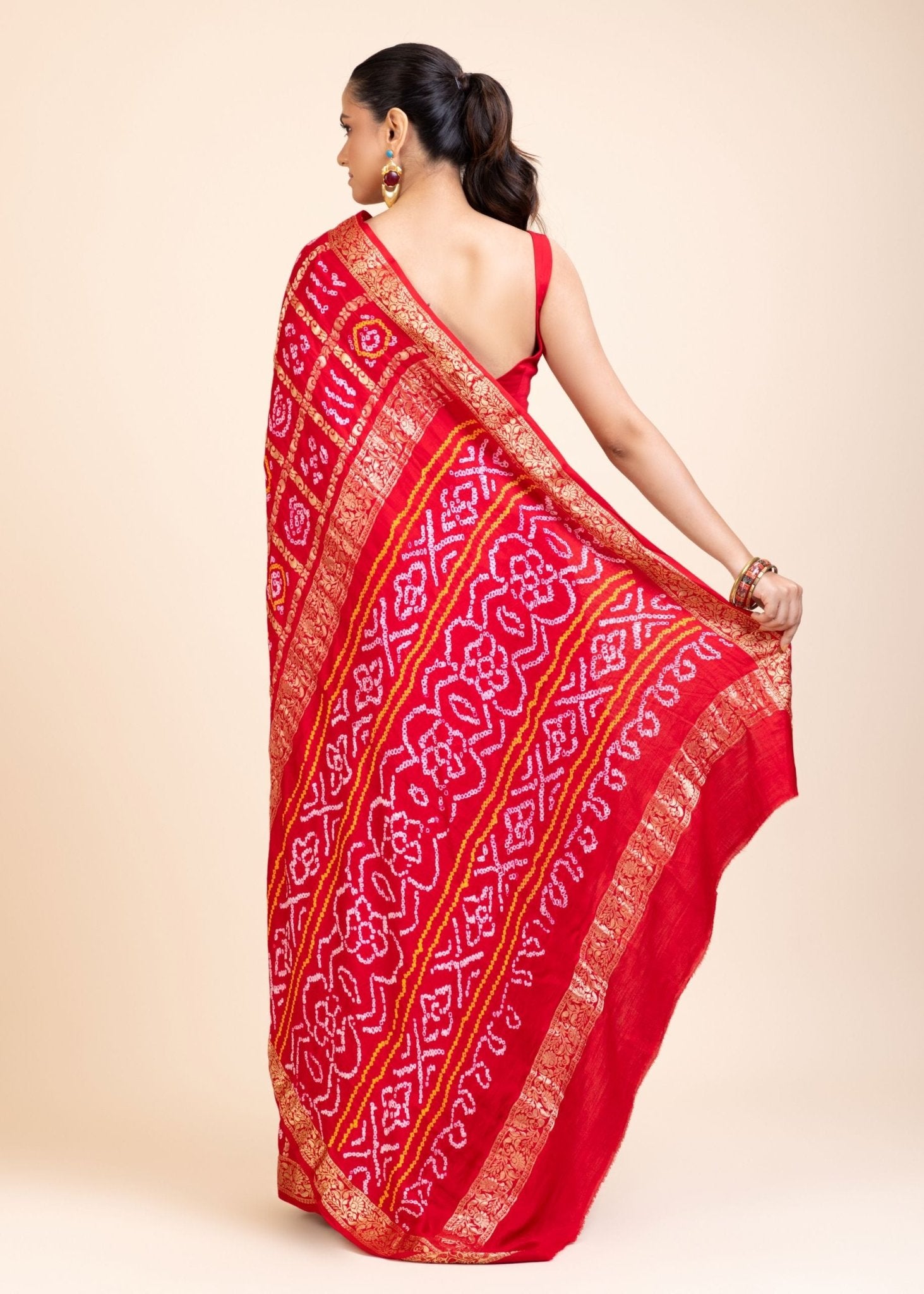 Red Gharchola Silk Saree - Anvi Couture