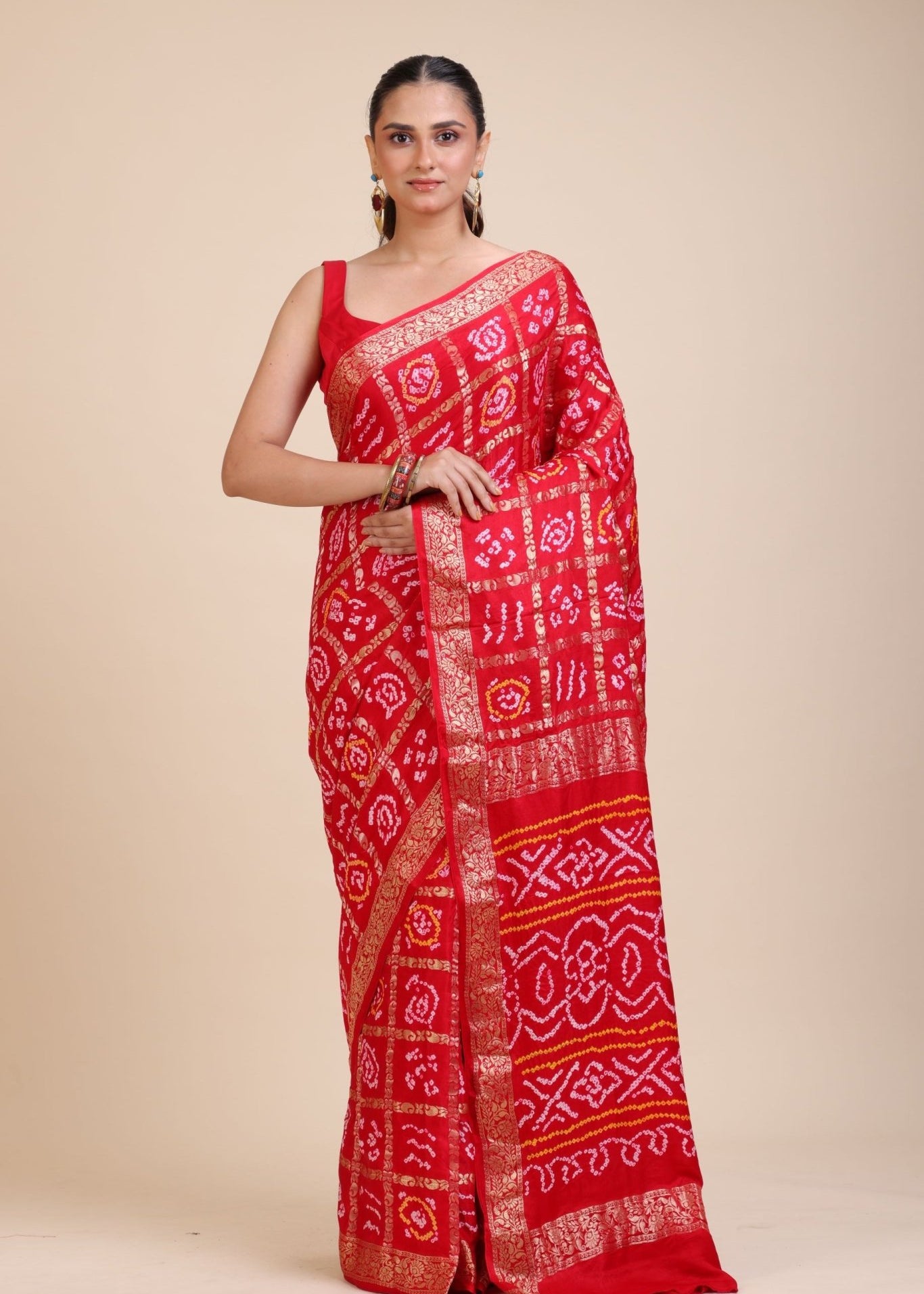 Red Gharchola Silk Saree - Anvi Couture