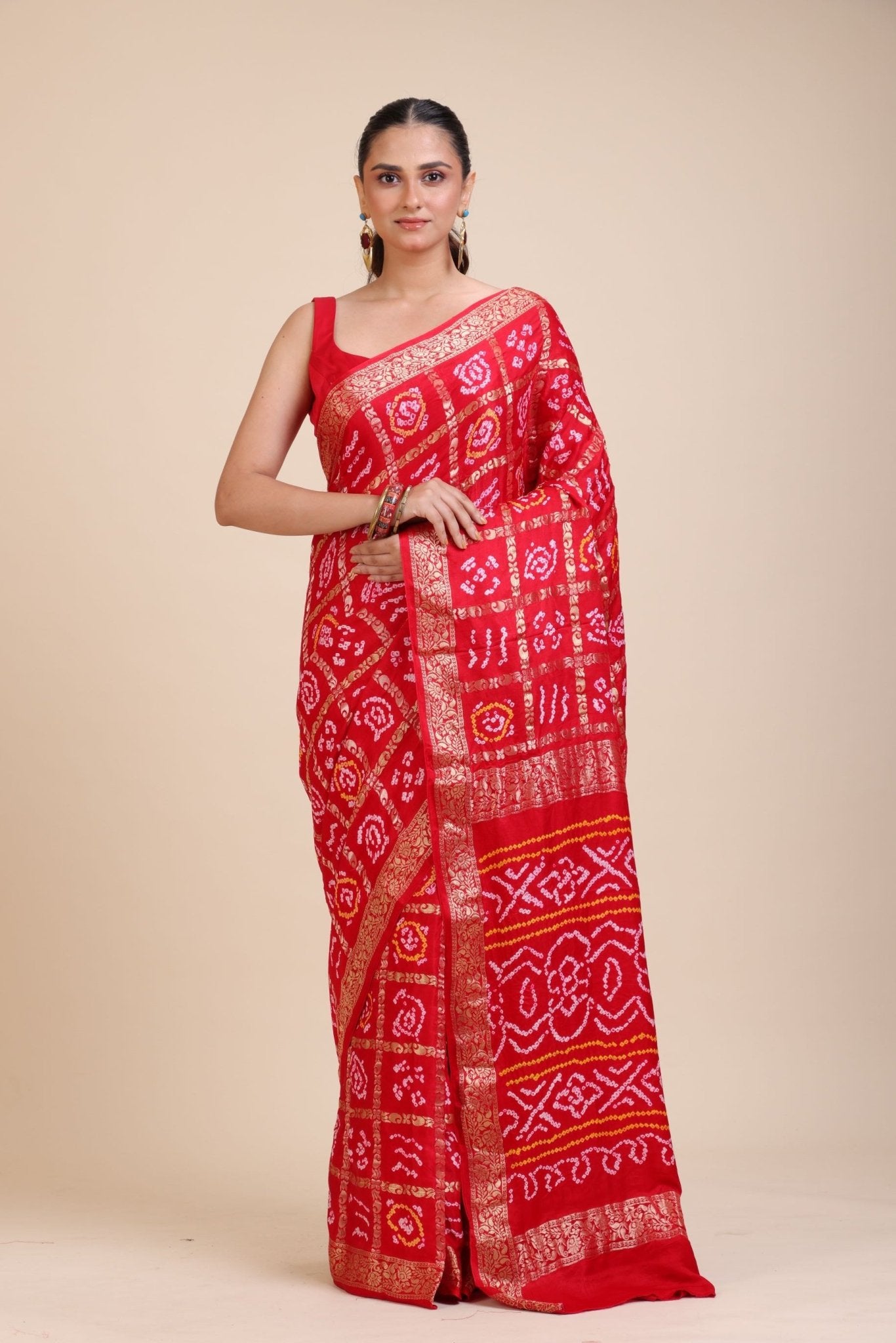 Red Gharchola Silk Saree - Anvi Couture