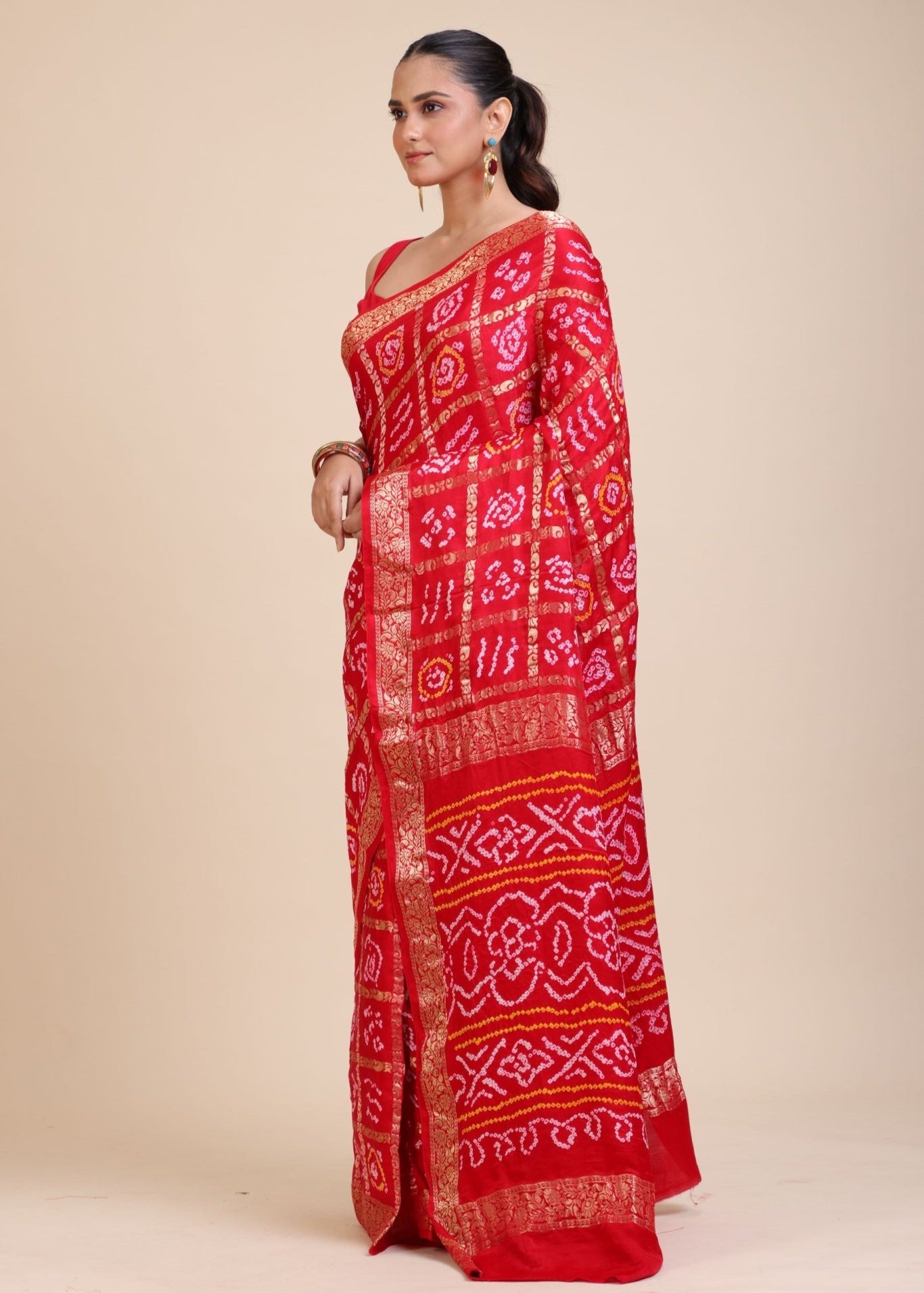 Red Gharchola Silk Saree - Anvi Couture