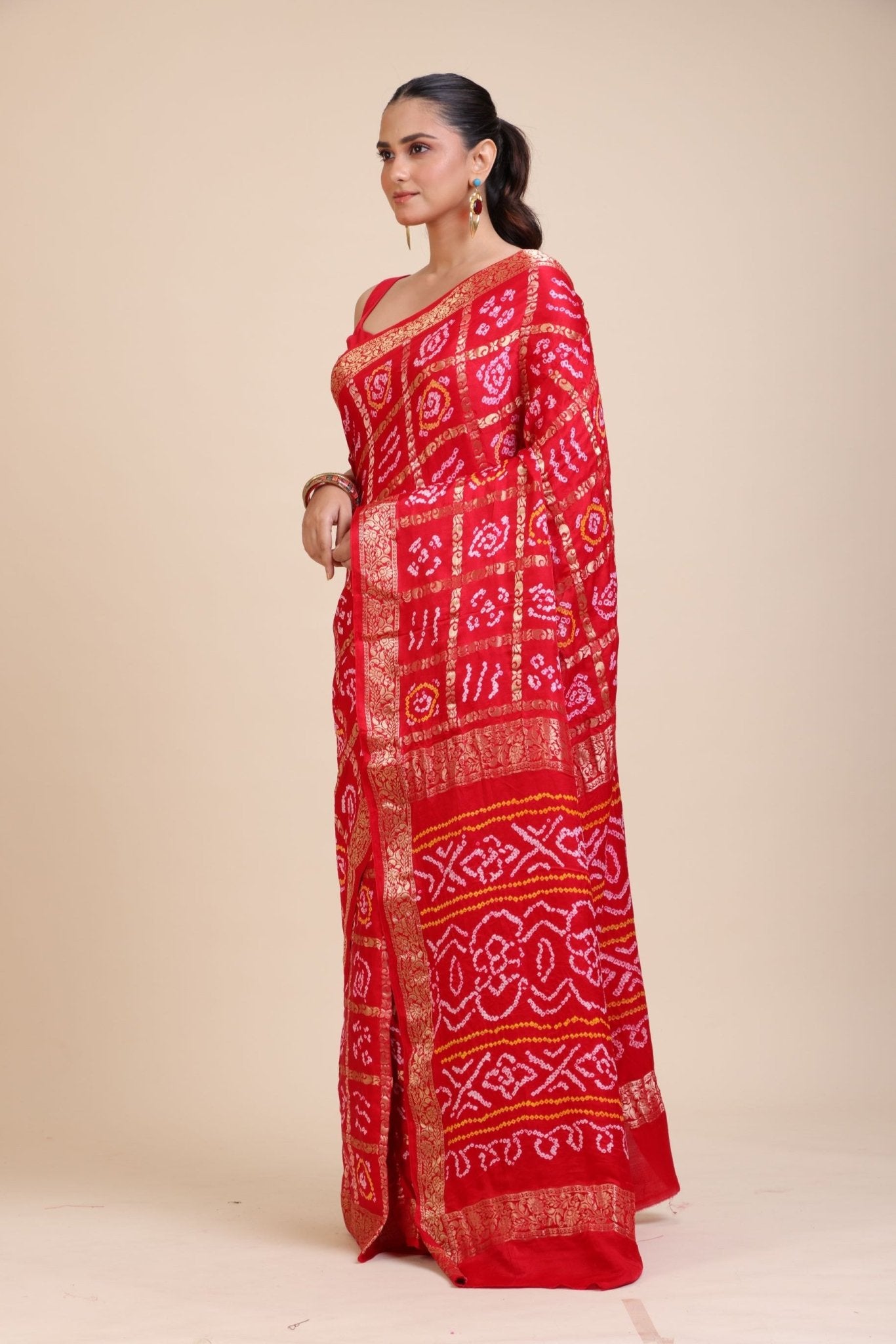 Red Gharchola Silk Saree - Anvi Couture