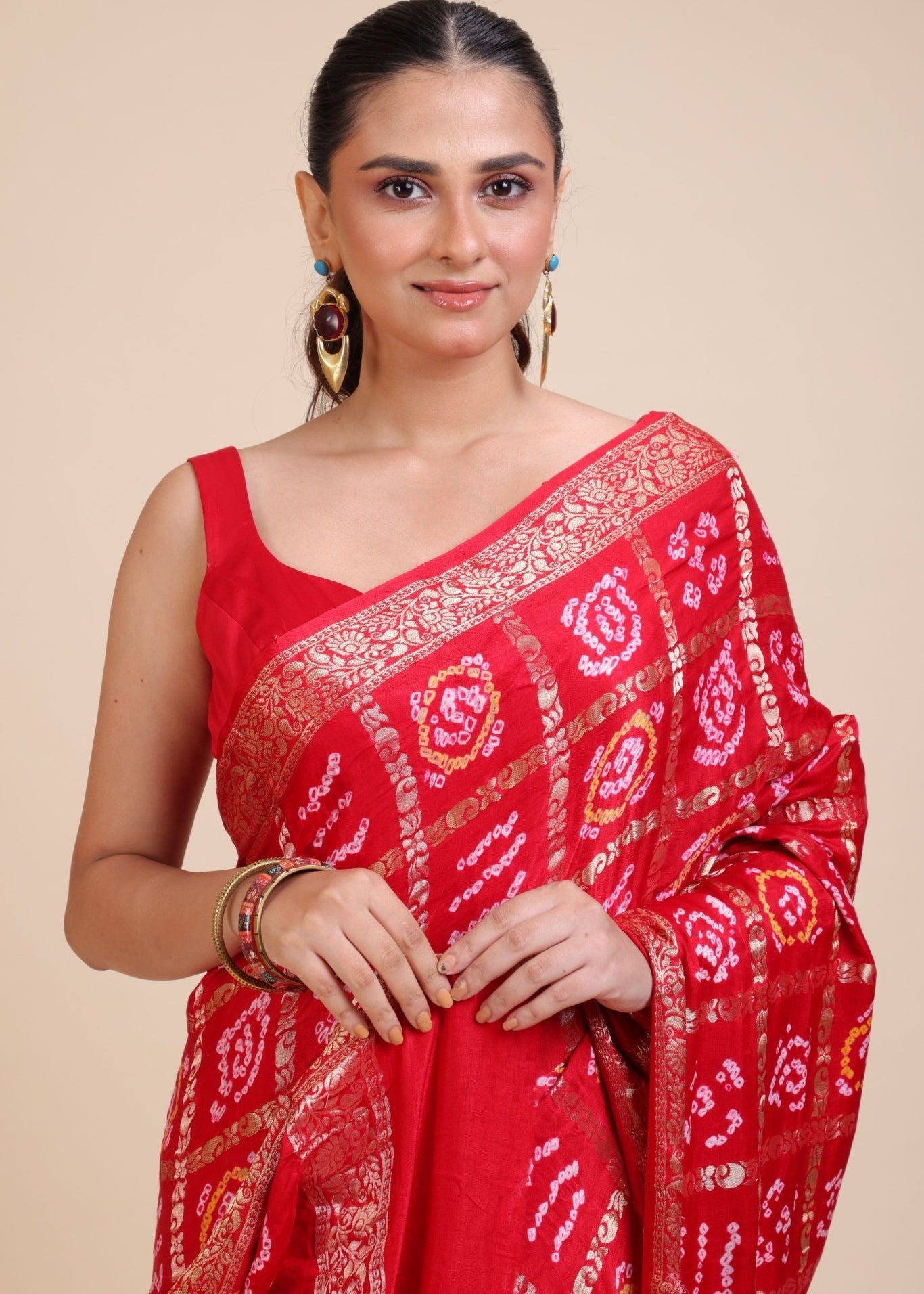 Red Gharchola Silk Saree - Anvi Couture