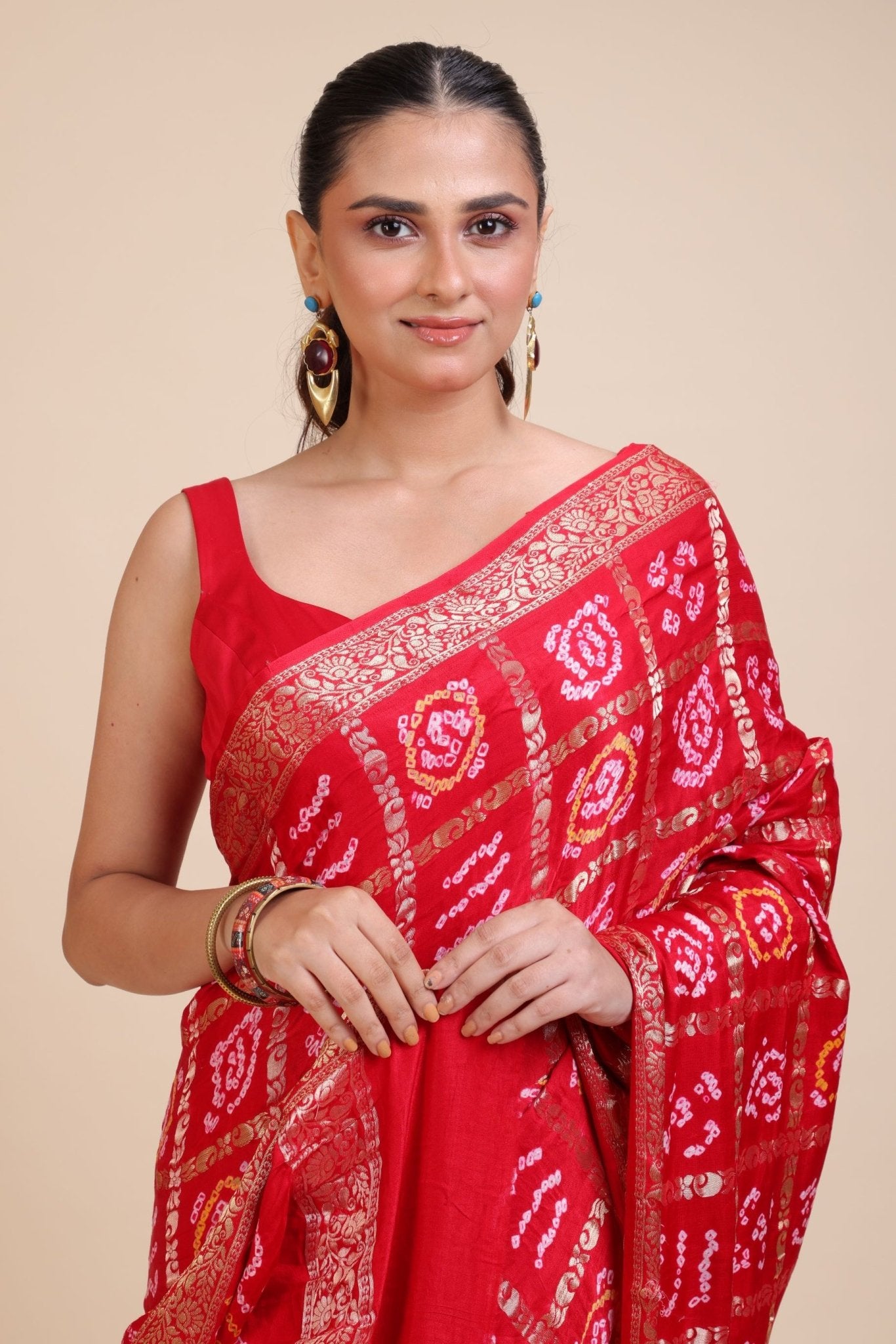 Red Gharchola Silk Saree - Anvi Couture