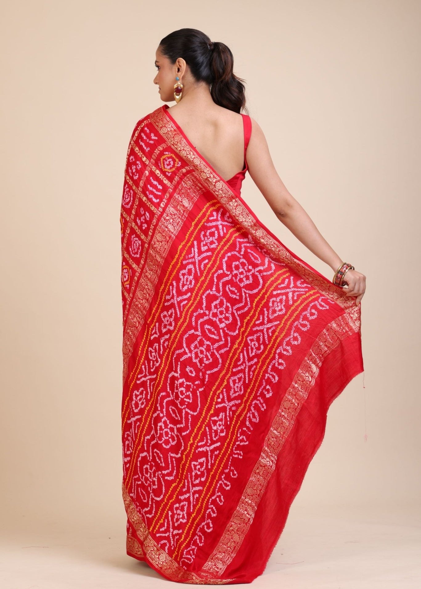 Red Gharchola Silk Saree - Anvi Couture