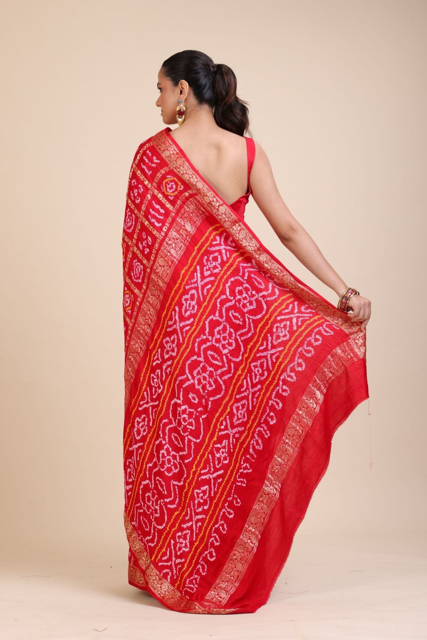 Red Gharchola Silk Saree - Anvi Couture