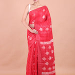 Red Hand Block Printed Saree Full View