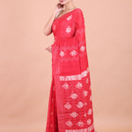 Red Hand Block Printed Saree Side View