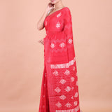 Red Hand Block Printed Saree Side View