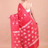 Red Hand Block Printed Saree Back