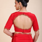 Red Hand Embroidered Designer Blouse  Back
