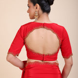 Red Hand Embroidered Designer Blouse  Back
