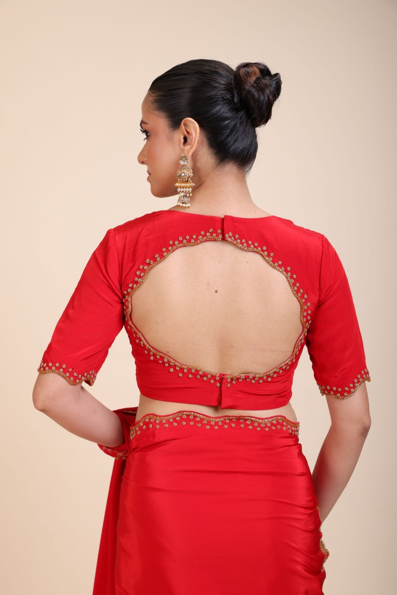 Red Hand Embroidered Designer Blouse - Anvi Couture