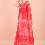 Red Handblock Printed Saree Side View