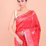 Red Handblock Printed Saree Close Up