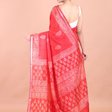 Red Handblock Printed Saree Back