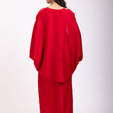 Red Indo Western Embroidered Crop Top Skirt Set With Cape back