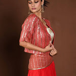 Red Jacket Lehenga with Sequin Work