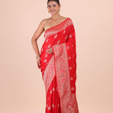 Red Katan Banarasi Silk Saree Front View