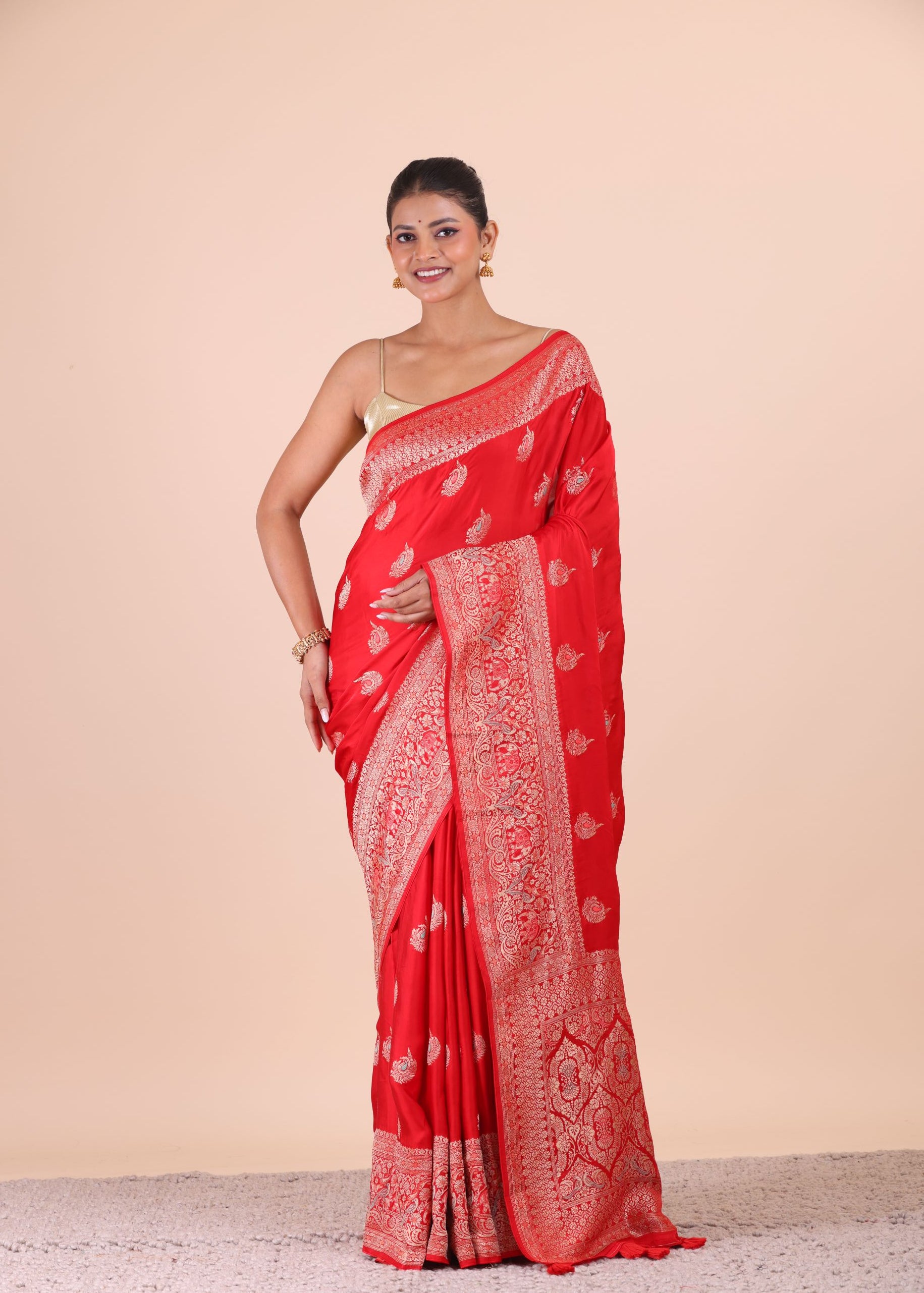 Red Katan Banarasi Silk Saree Front View