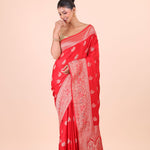 Red Katan Banarasi Silk Saree Full View