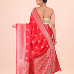 Red Katan Banarasi Silk Saree Back View