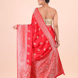 Red Katan Banarasi Silk Saree Back View