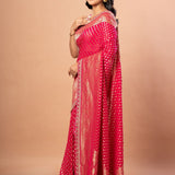 Pink Khaddi Georgette Banarasi Saree Front View - Anvi Couture
