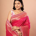 Pink Khaddi Georgette Banarasi Saree Drape View - Anvi Couture