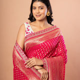 Pink Khaddi Georgette Banarasi Saree Drape View - Anvi Couture
