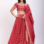 Red Khadi Georgette Zardozi Bridal Lehenga full