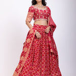 Red Khadi Georgette Zardozi Bridal Lehenga front