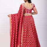 Red Khadi Georgette Zardozi Bridal Lehenga back