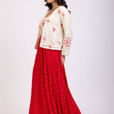Red Lehenga and White Embroidered Jacket Set front