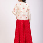 Red Lehenga and White Embroidered Jacket Set back