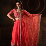 Red Light Weight Bridal Lehenga Set frnt