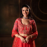 Red Light Weight Bridal Lehenga Set close up