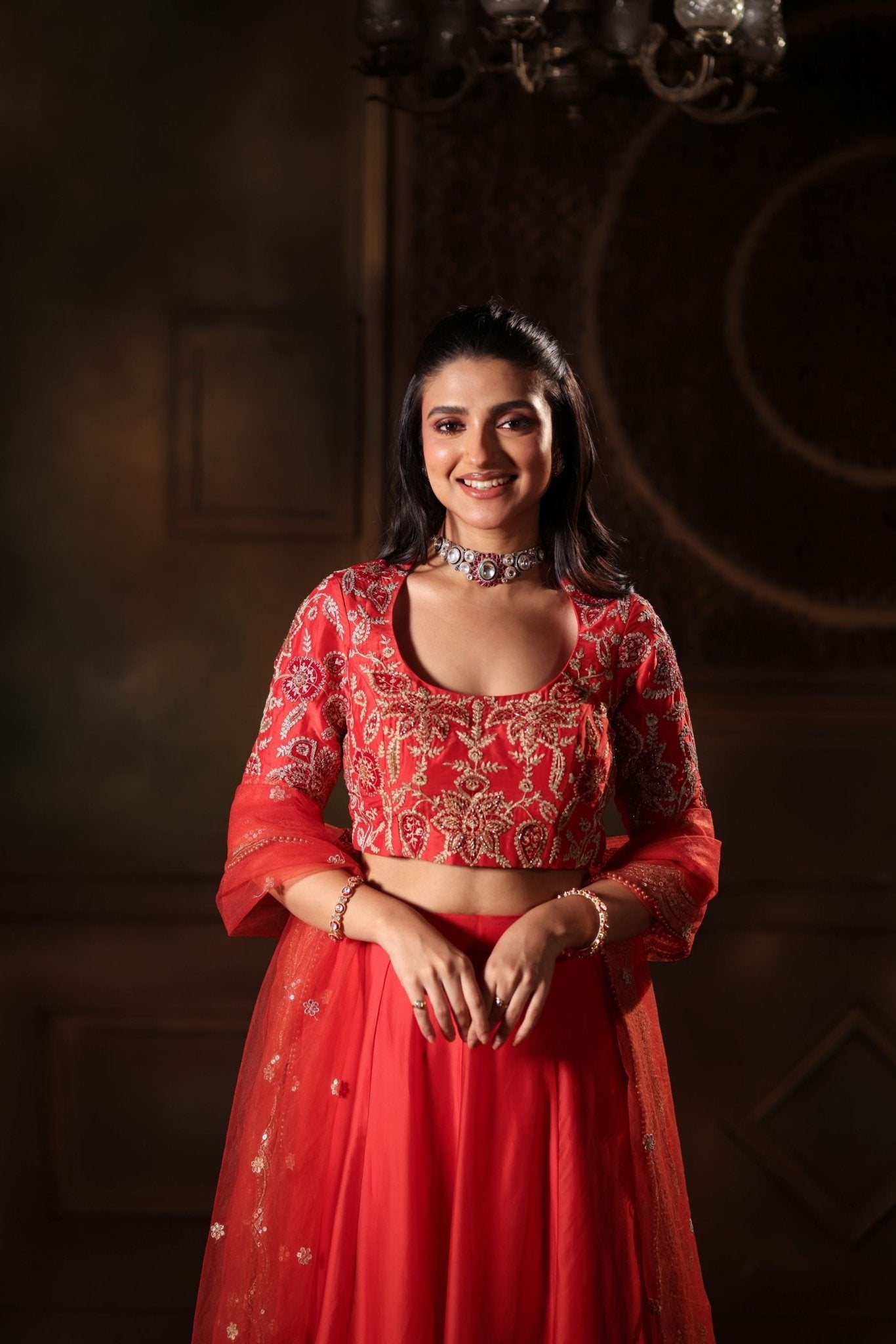 Red Light Weight Bridal Lehenga Set - Anvi Couture - Image 3