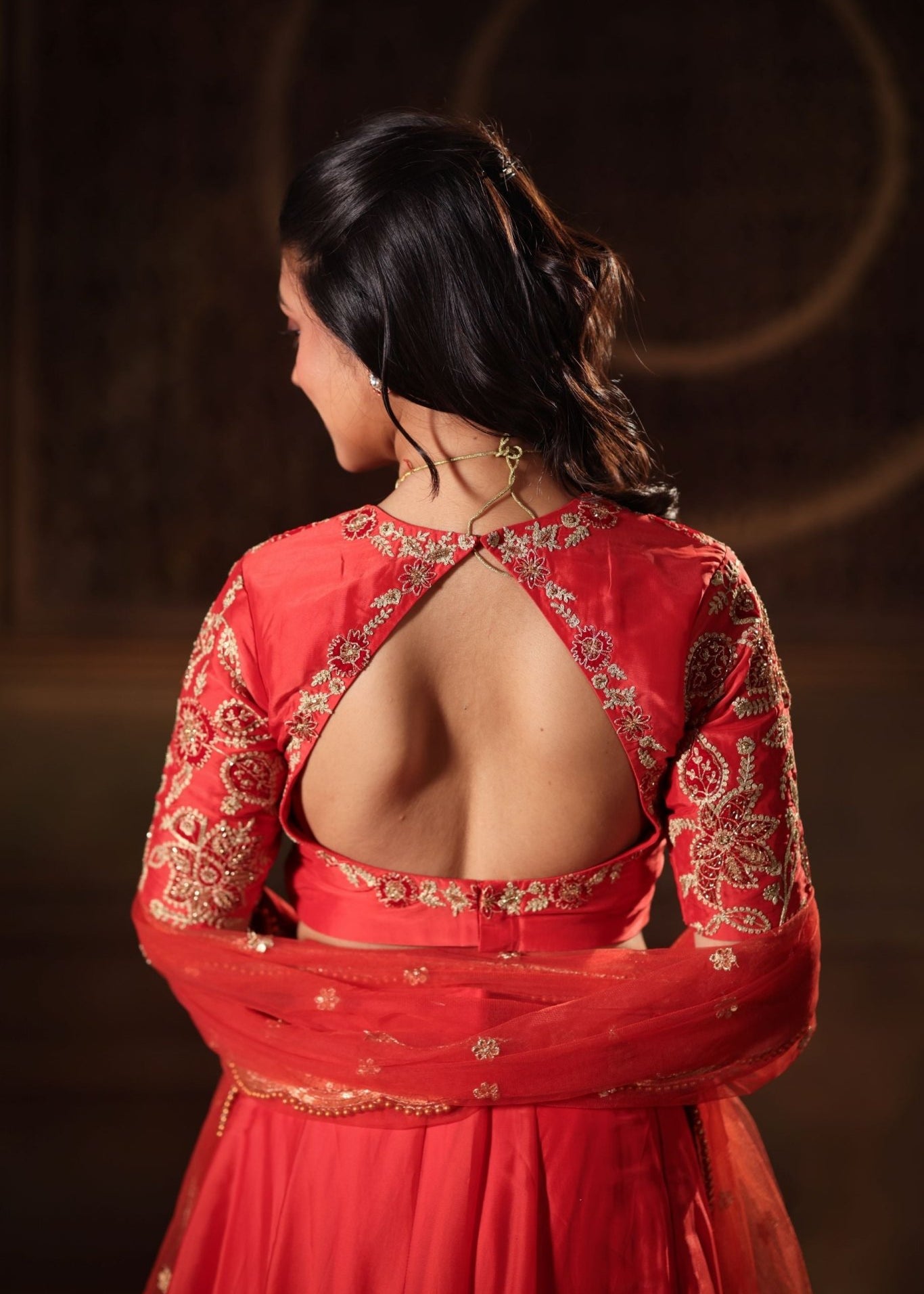 Red Light Weight Bridal Lehenga Set - Anvi Couture
