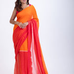 Red Orange Cotton Handloom Saree Full
