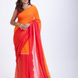 Red Orange Cotton Handloom Saree Full
