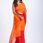 Red Orange Cotton Handloom Saree Front
