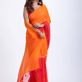 Red Orange Cotton Handloom Saree Front
