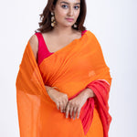 Red Orange Cotton Handloom Saree Close Up
