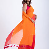 Red Orange Cotton Handloom Saree Back
