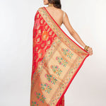 Red Orange Paithani Silk Saree - Anvi Couture