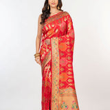 Red Orange Paithani Silk Saree - Anvi Couture